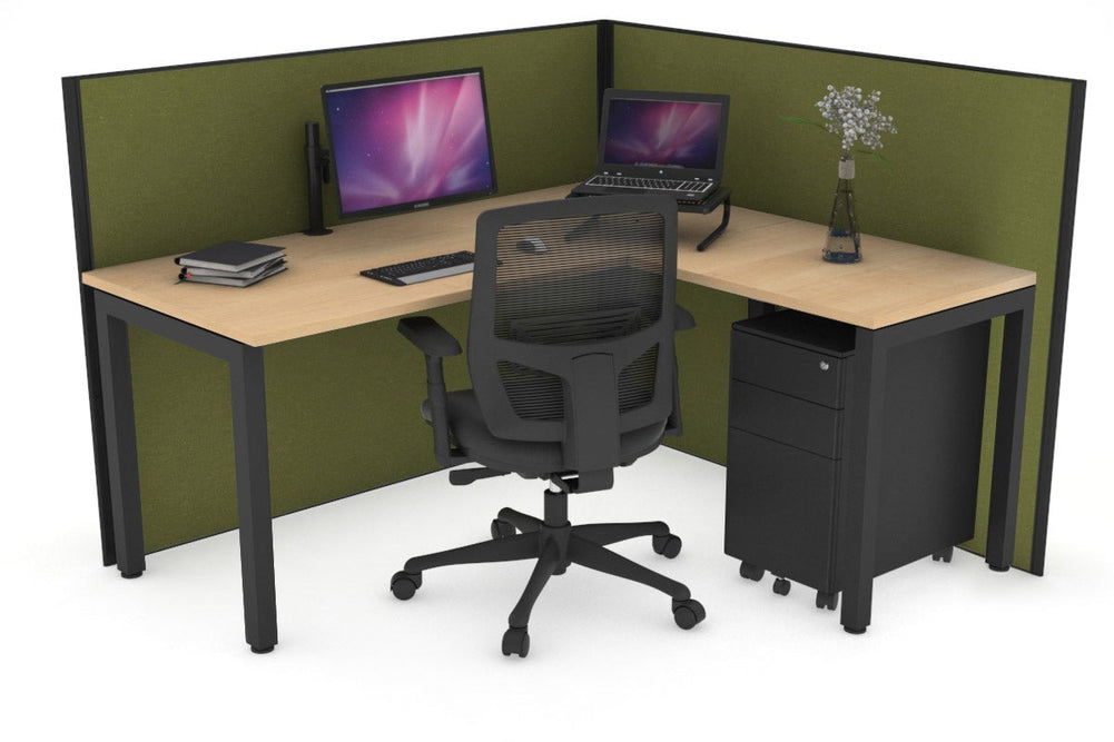 Horizon Quadro Square Legs L-Shaped Corner Office Desk [1600L x 1700W]-black leg maple green moss (1200H x 1600W x 1800W)
