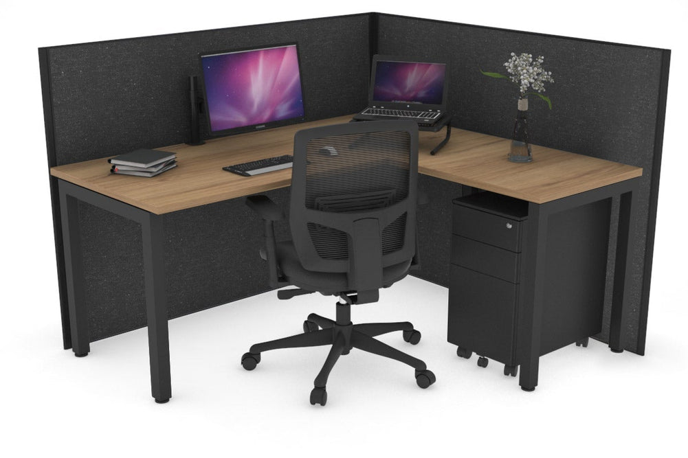 Horizon Quadro Square Legs L-Shaped Corner Office Desk [1600L x 1700W]-black leg salvage oak moody charcoal (1200H x 1600W x 1800W)