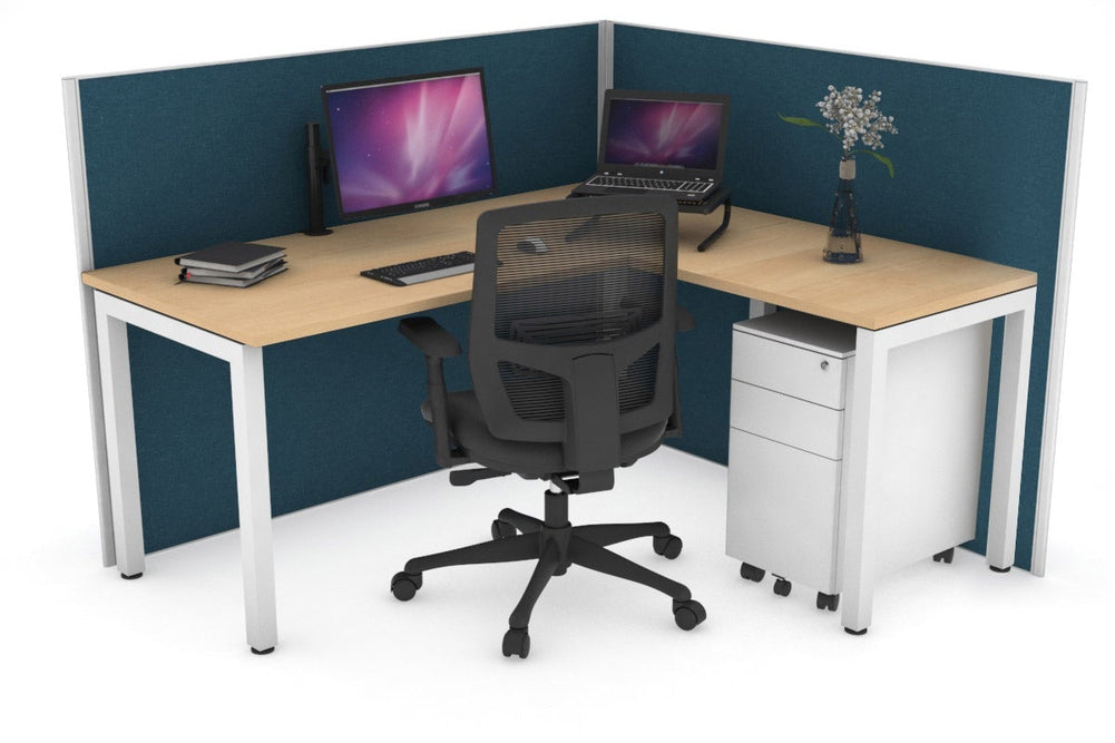 Horizon Quadro Square Legs L-Shaped Corner Office Desk [1600L x 1700W]-white leg maple deep blue (1200H x 1600W x 1800W)