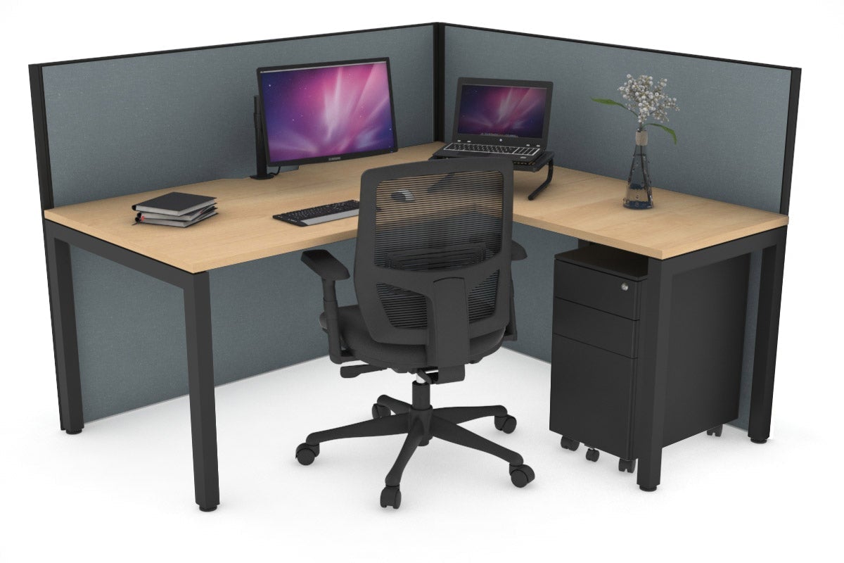 Horizon Quadro Square Leg L-Shaped Corner Office Desk [1600L x 1800W with Cable Scallop] Jasonl black leg maple cool grey (1200H x 1600W x 1800W)