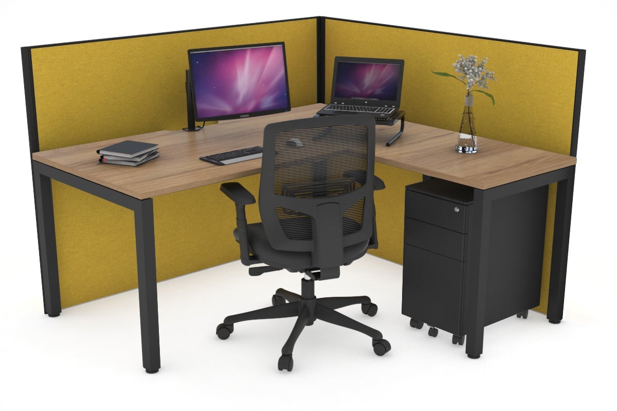Horizon Quadro Square Leg L-Shaped Corner Office Desk [1600L x 1800W with Cable Scallop] Jasonl black leg salvage oak mustard yellow (1200H x 1600W x 1800W)