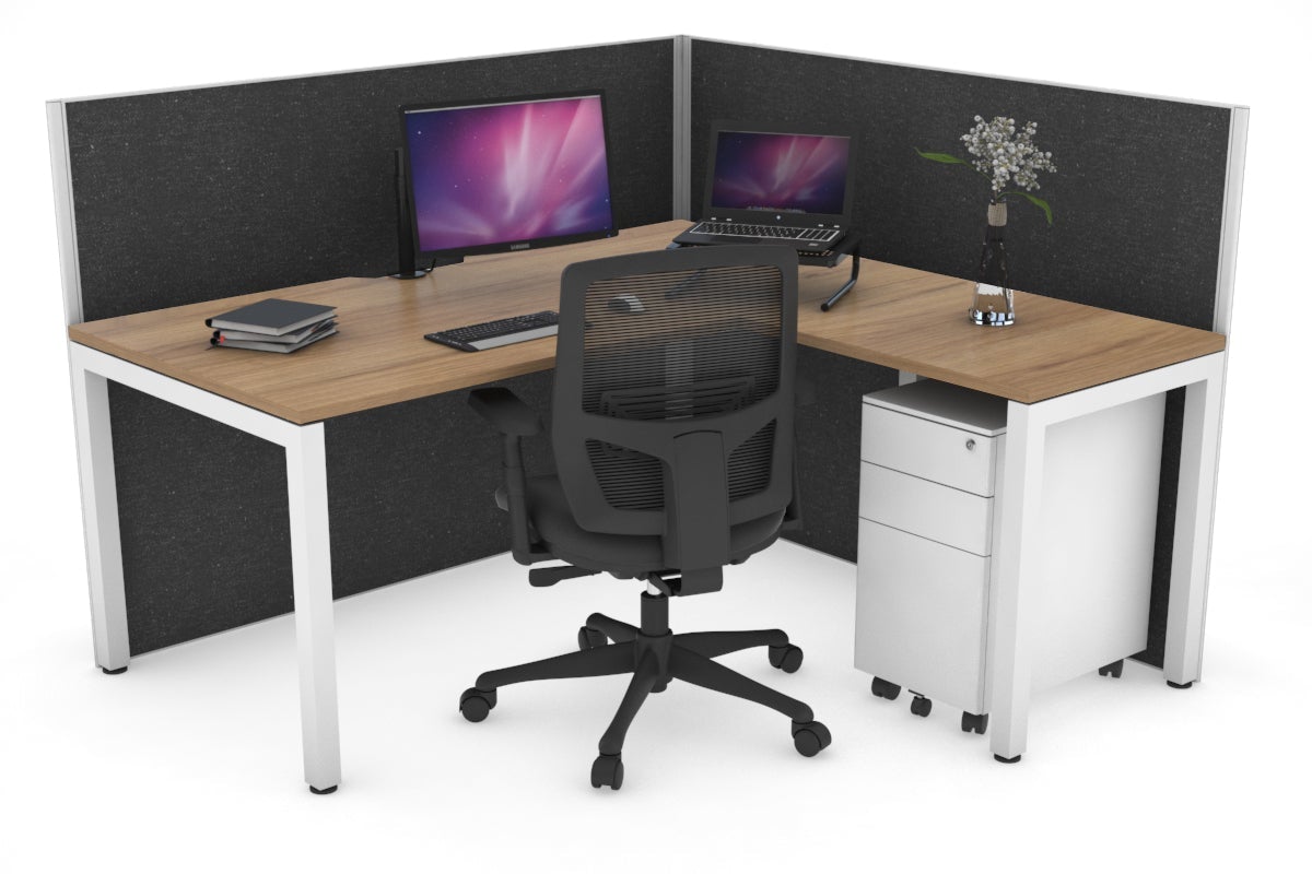 Horizon Quadro Square Leg L-Shaped Corner Office Desk [1600L x 1800W with Cable Scallop] Jasonl white leg salvage oak moody charcoal (1200H x 1600W x 1800W)