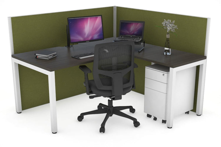 Horizon Quadro Square Leg L-Shaped Corner Office Desk [1600L x 1800W with Cable Scallop] Jasonl white leg dark oak green moss (1200H x 1600W x 1800W)