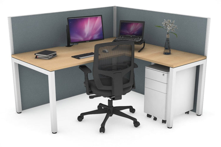 Horizon Quadro Square Leg L-Shaped Corner Office Desk [1600L x 1800W with Cable Scallop] Jasonl white leg maple cool grey (1200H x 1600W x 1800W)