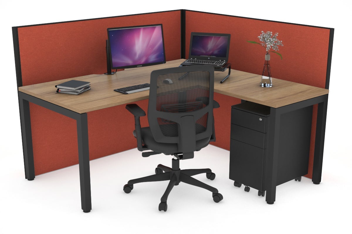 Horizon Quadro Square Leg L-Shaped Corner Office Desk [1600L x 1800W with Cable Scallop] Jasonl black leg salvage oak orange squash (1200H x 1600W x 1800W)