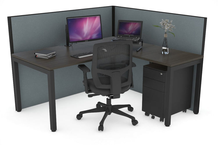 Horizon Quadro Square Leg L-Shaped Corner Office Desk [1600L x 1800W with Cable Scallop] Jasonl black leg dark oak cool grey (1200H x 1600W x 1800W)