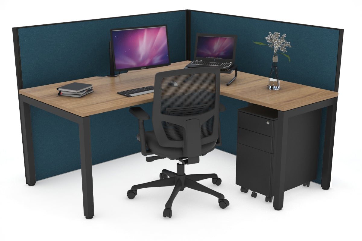 Horizon Quadro Square Leg L-Shaped Corner Office Desk [1600L x 1800W with Cable Scallop] Jasonl black leg salvage oak deep blue (1200H x 1600W x 1800W)