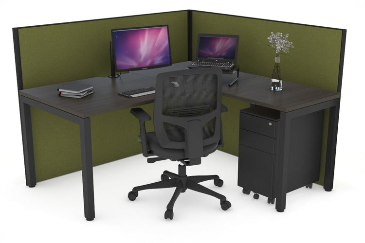Horizon Quadro Square Leg L-Shaped Corner Office Desk [1600L x 1800W with Cable Scallop] Jasonl black leg dark oak green moss (1200H x 1600W x 1800W)