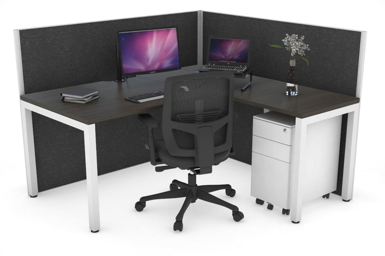 Horizon Quadro Square Leg L-Shaped Corner Office Desk [1600L x 1800W with Cable Scallop] Jasonl white leg dark oak moody charcoal (1200H x 1600W x 1800W)
