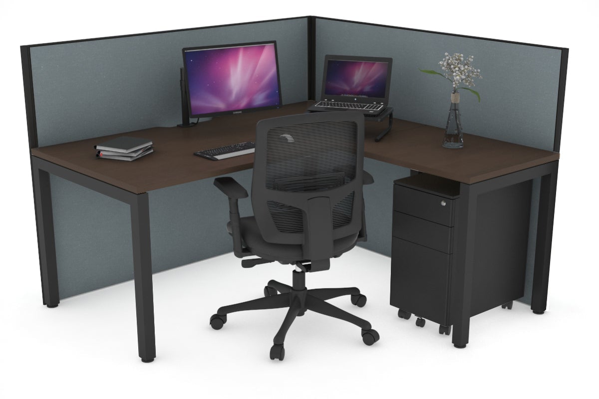 Horizon Quadro Square Leg L-Shaped Corner Office Desk [1600L x 1800W with Cable Scallop] Jasonl black leg wenge cool grey (1200H x 1600W x 1800W)