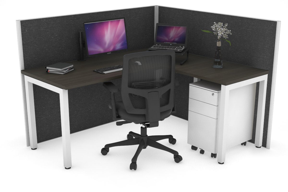 Horizon Quadro Square Leg L-Shaped Corner Office Desk [1800L x 1450W] Jasonl white leg dark oak moody charcoal (1200H x 1800W x 1600W)