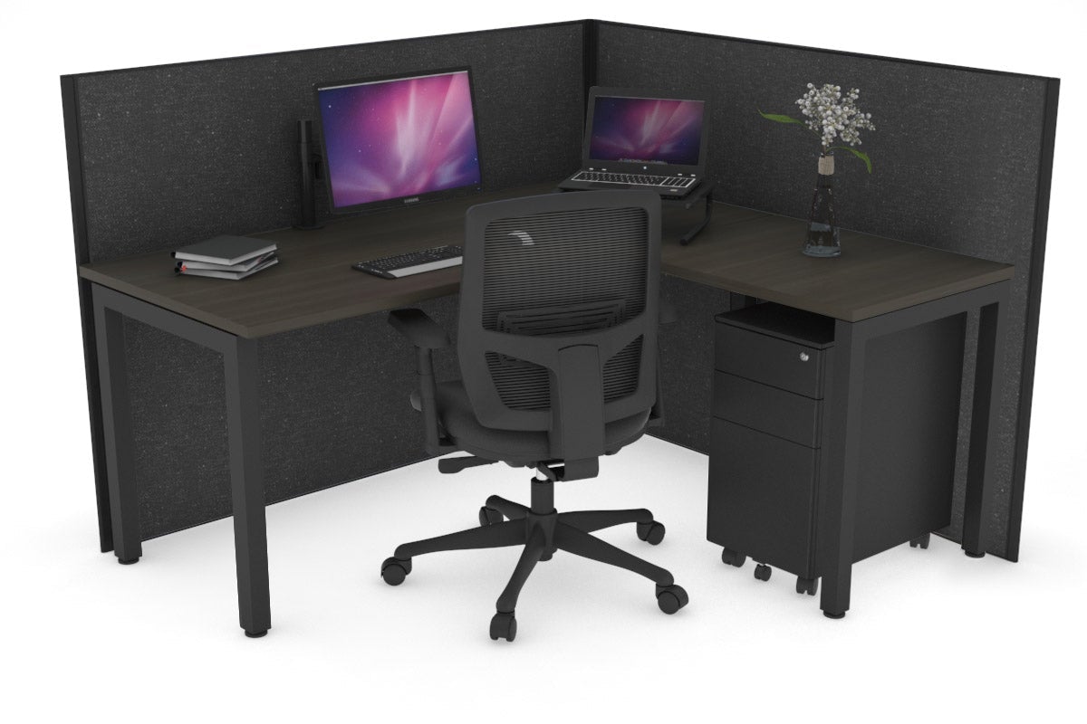 Horizon Quadro Square Leg L-Shaped Corner Office Desk [1800L x 1450W] Jasonl black leg dark oak moody charcoal (1200H x 1800W x 1600W)