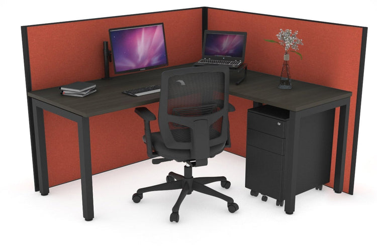 Horizon Quadro Square Leg L-Shaped Corner Office Desk [1800L x 1450W] Jasonl black leg dark oak orange squash (1200H x 1800W x 1600W)