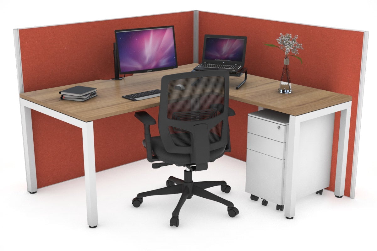 Horizon Quadro Square Leg L-Shaped Corner Office Desk [1800L x 1550W with Cable Scallop] Jasonl white leg salvage oak orange squash (1200H x 1800W x 1600W)