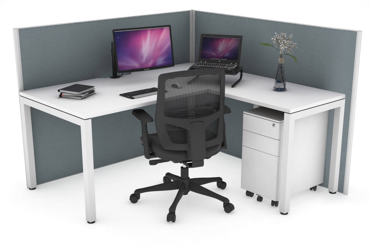 Horizon Quadro Square Leg L-Shaped Corner Office Desk [1800L x 1550W with Cable Scallop] Jasonl white leg white cool grey (1200H x 1800W x 1600W)