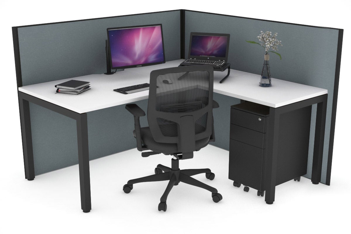Horizon Quadro Square Leg L-Shaped Corner Office Desk [1800L x 1550W with Cable Scallop] Jasonl black leg white cool grey (1200H x 1800W x 1600W)