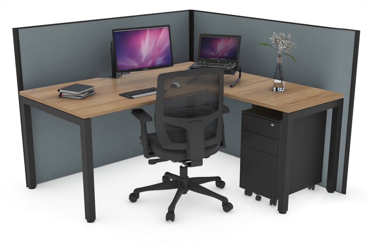 Horizon Quadro Square Leg L-Shaped Corner Office Desk [1800L x 1550W with Cable Scallop] Jasonl black leg salvage oak cool grey (1200H x 1800W x 1600W)
