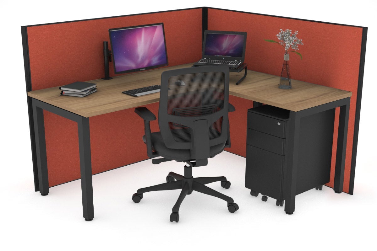 Horizon Quadro Square Leg L-Shaped Corner Office Desk [1800L x 1700W] Jasonl black leg salvage oak orange squash (1200H x 1800W x 1800W)