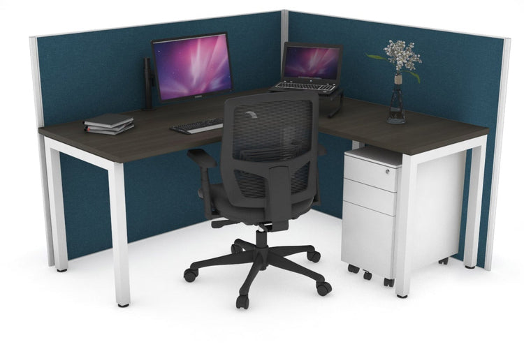 Horizon Quadro Square Leg L-Shaped Corner Office Desk [1800L x 1700W] Jasonl white leg dark oak deep blue (1200H x 1800W x 1800W)