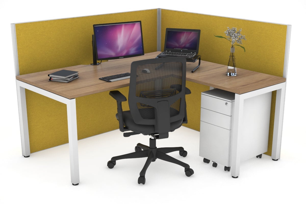 Horizon Quadro Square Leg L-Shaped Corner Office Desk [1800L x 1800W with Cable Scallop] Jasonl white leg salvage oak mustard yellow (1200H x 1800W x 1800W)