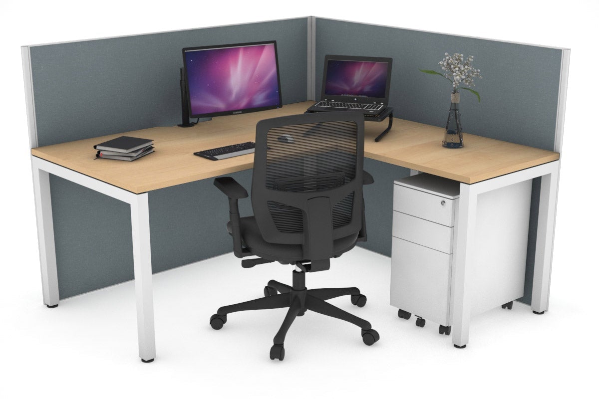 Horizon Quadro Square Leg L-Shaped Corner Office Desk [1800L x 1800W with Cable Scallop] Jasonl white leg maple cool grey (1200H x 1800W x 1800W)