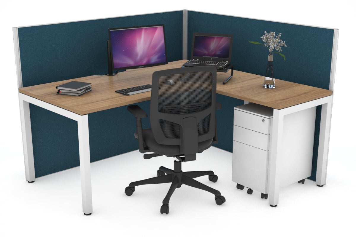 Horizon Quadro Square Leg L-Shaped Corner Office Desk [1800L x 1800W with Cable Scallop] Jasonl white leg salvage oak deep blue (1200H x 1800W x 1800W)