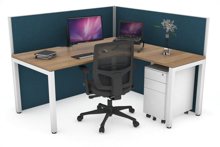 Horizon Quadro Square Leg L-Shaped Corner Office Desk [1800L x 1800W with Cable Scallop] Jasonl white leg salvage oak deep blue (1200H x 1800W x 1800W)
