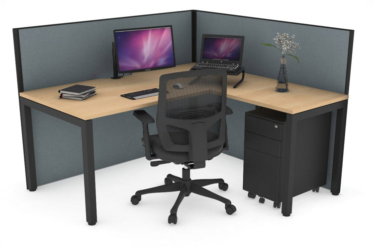 Horizon Quadro Square Leg L-Shaped Corner Office Desk [1800L x 1800W with Cable Scallop] Jasonl black leg maple cool grey (1200H x 1800W x 1800W)