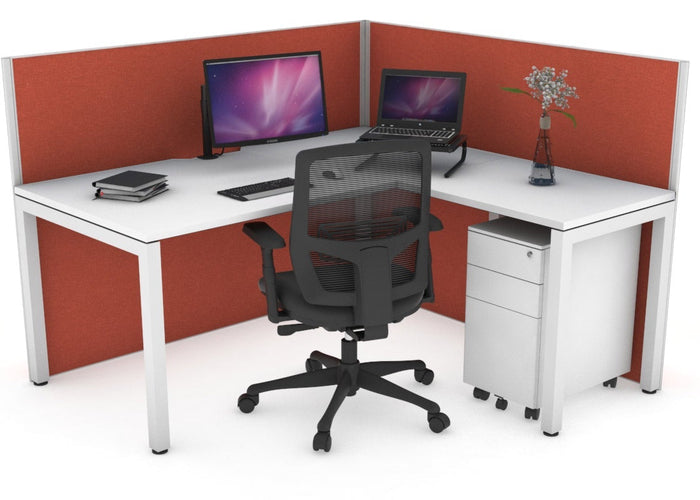 Horizon Quadro Square Leg L-Shaped Corner Office Desk [1800L x 1800W with Cable Scallop] Jasonl white leg white orange squash (1200H x 1800W x 1800W)