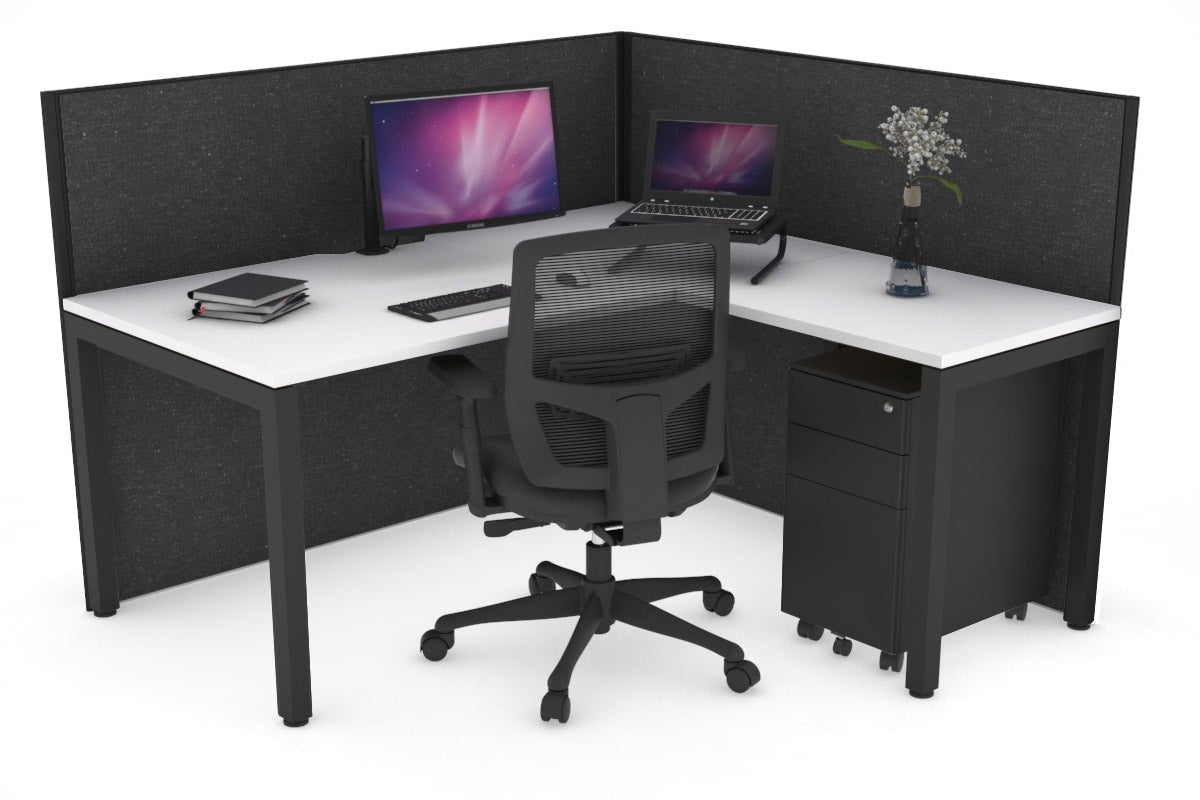Horizon Quadro Square Leg L-Shaped Corner Office Desk [1800L x 1800W with Cable Scallop] Jasonl black leg white moody charcoal (1200H x 1800W x 1800W)