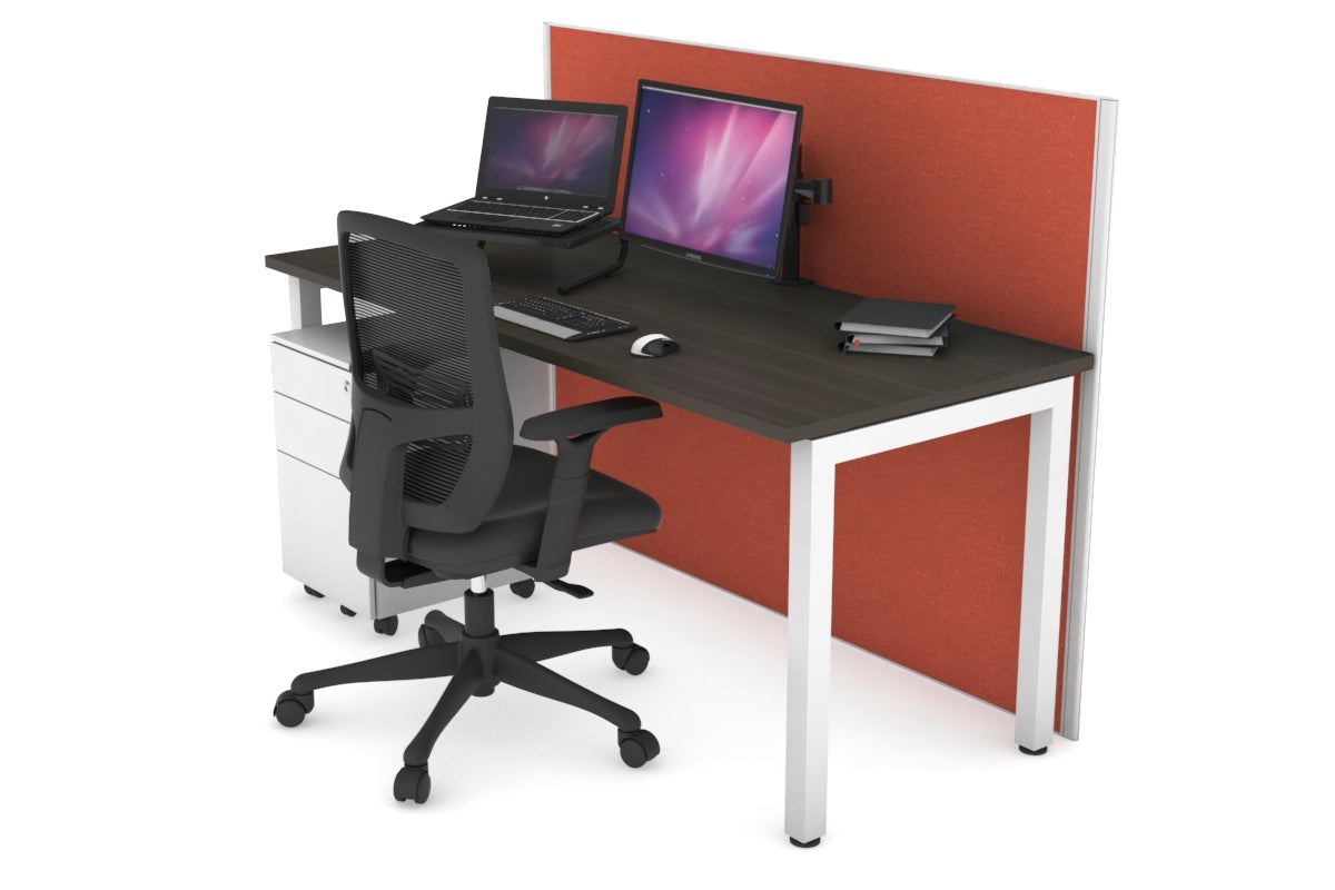 Horizon Quadro Square Leg Office Desk [1200L x 700W] Jasonl white leg dark oak orange squash (1200H x 1200W)