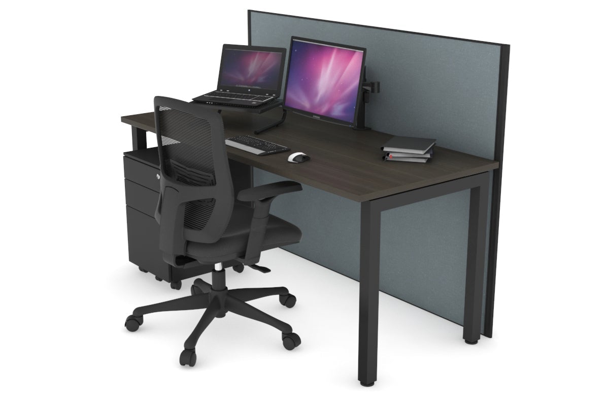 Horizon Quadro Square Leg Office Desk [1200L x 700W] Jasonl black leg dark oak cool grey (1200H x 1200W)