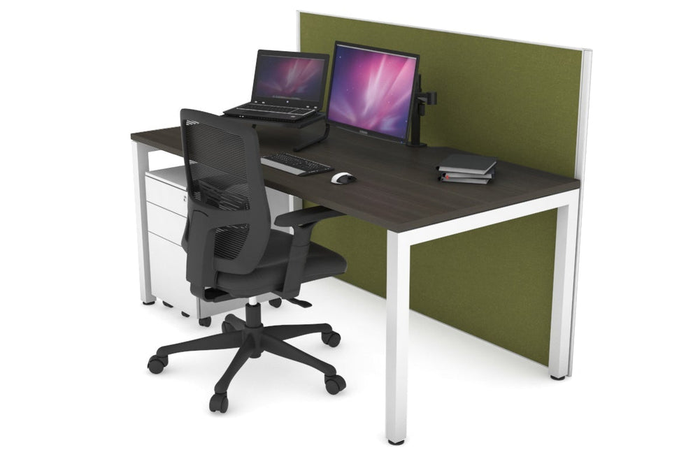 Horizon Quadro Square Legs Office Desk [1200L x 800W with Cable Scallop]-white leg dark oak green moss (1200H x 1200W)