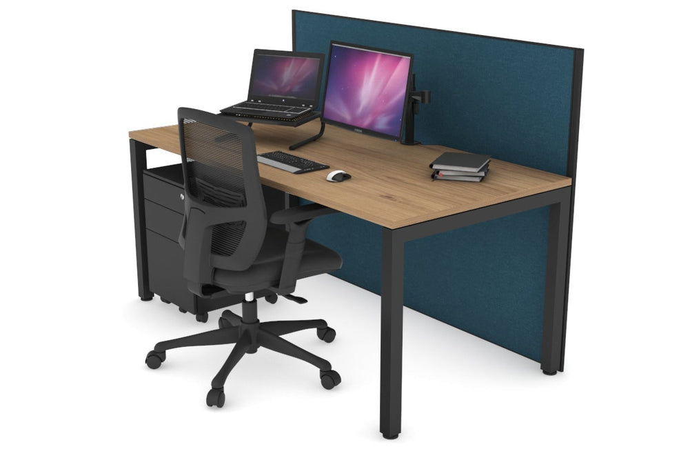 Horizon Quadro Square Legs Office Desk [1200L x 800W with Cable Scallop]-black leg salvage oak deep blue (1200H x 1200W)