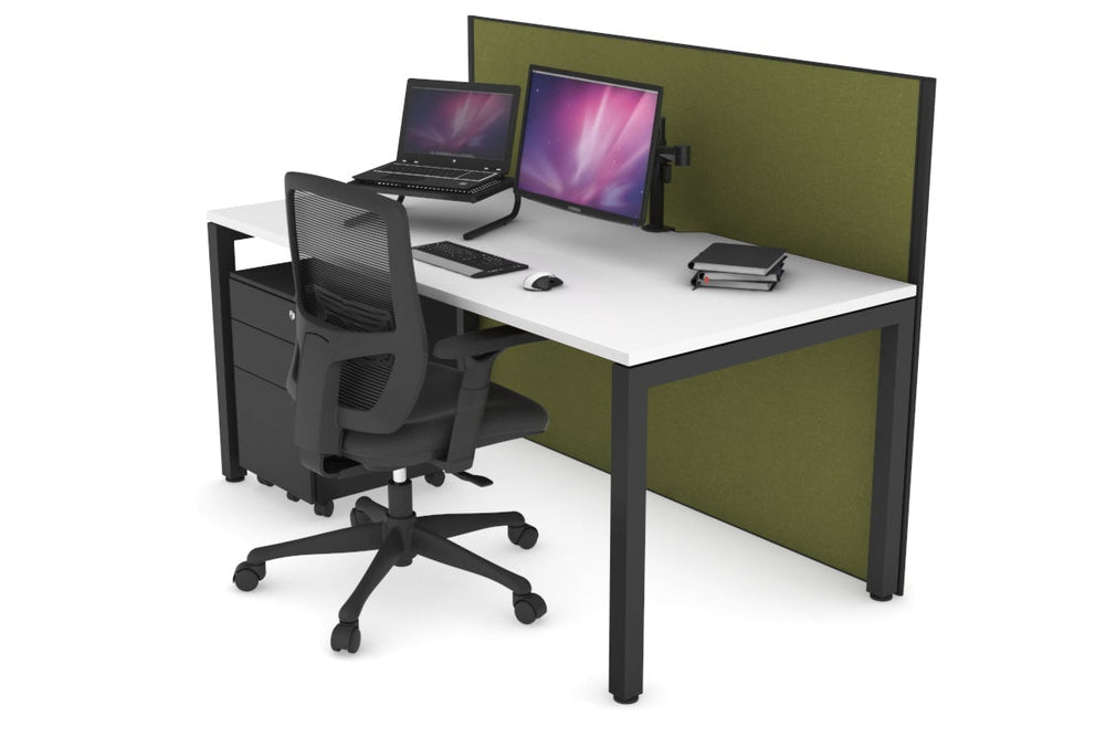 Horizon Quadro Square Legs Office Desk [1200L x 800W with Cable Scallop]-black leg white green moss (1200H x 1200W)