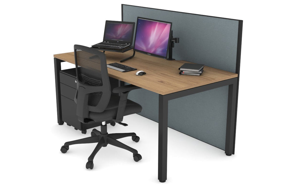 Horizon Quadro Square Legs Office Desk [1200L x 800W with Cable Scallop]-black leg salvage oak cool grey (1200H x 1200W)
