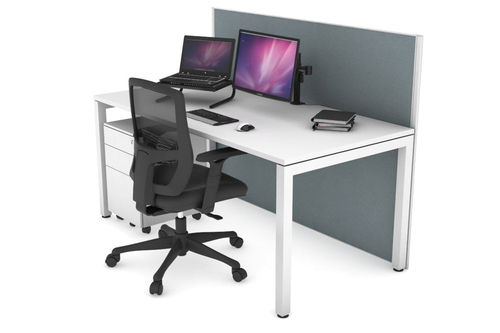 Horizon Quadro Square Legs Office Desk [1200L x 800W with Cable Scallop]-white leg white cool grey (1200H x 1200W)