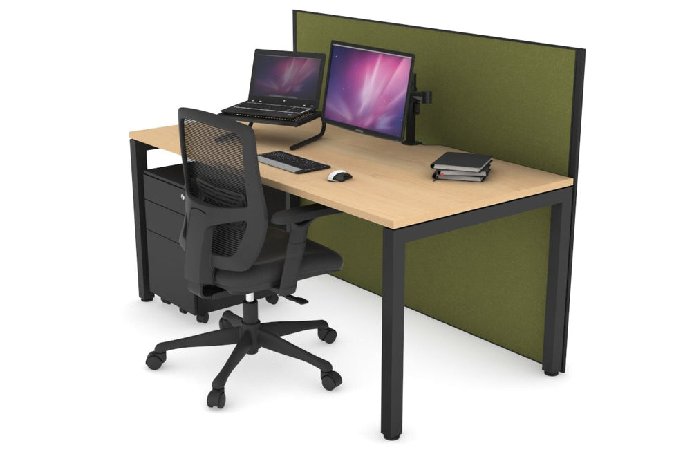 Horizon Quadro Square Legs Office Desk [1200L x 800W with Cable Scallop]-black leg maple green moss (1200H x 1200W)