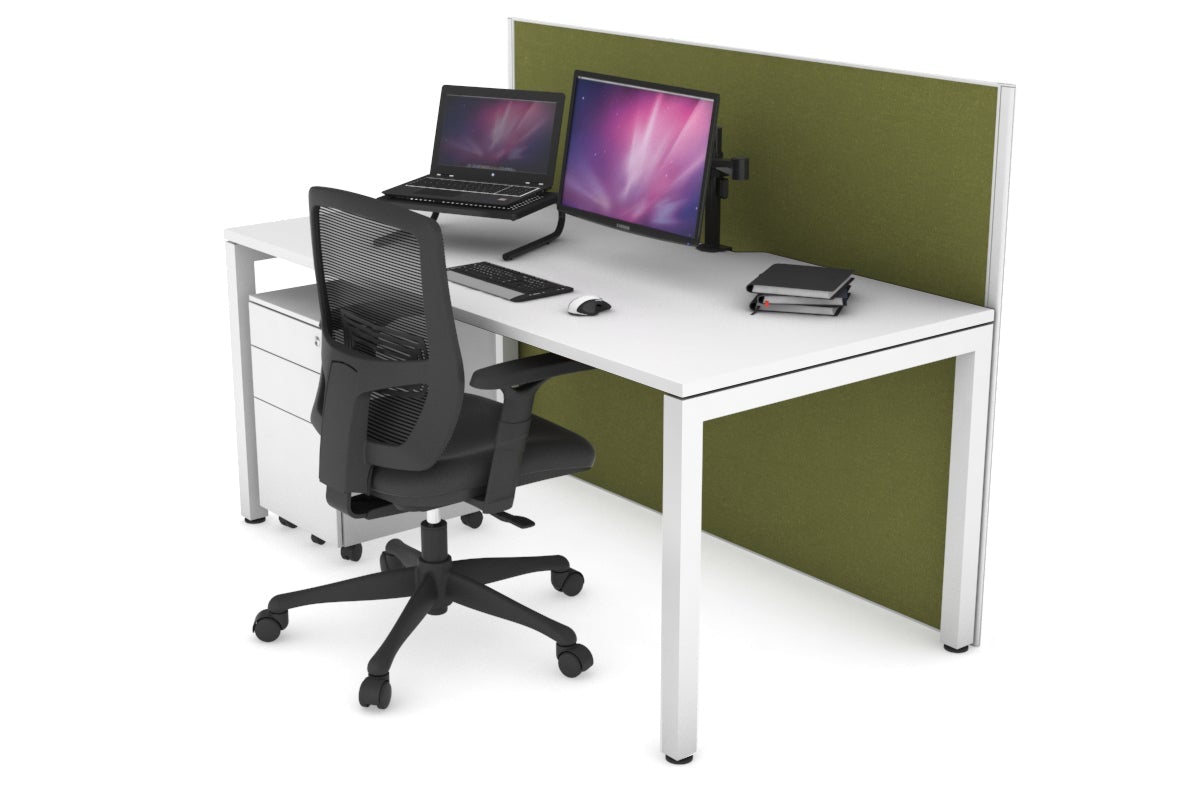 Horizon Quadro Square Leg Office Desk [1200L x 800W with Cable Scallop] Jasonl white leg white green moss (1200H x 1200W)
