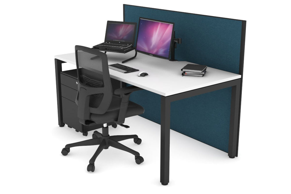 Horizon Quadro Square Legs Office Desk [1200L x 800W with Cable Scallop]-black leg white deep blue (1200H x 1200W)