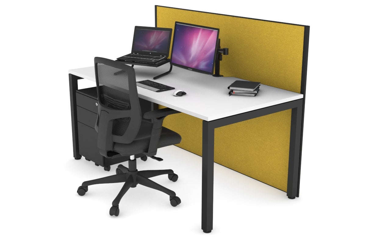 Horizon Quadro Square Leg Office Desk [1200L x 800W with Cable Scallop] Jasonl black leg white mustard yellow (1200H x 1200W)