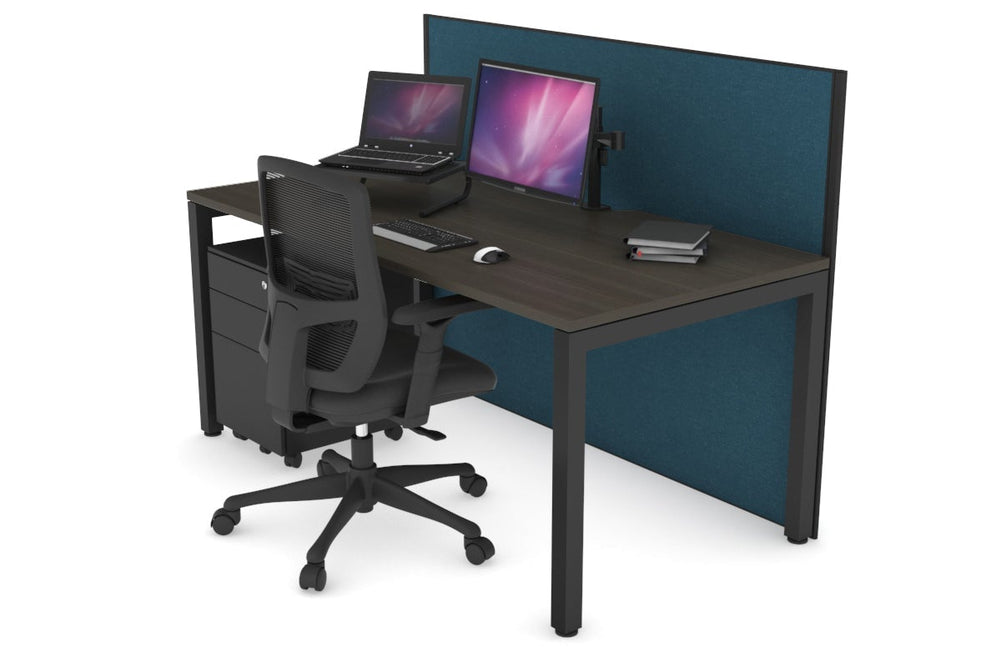 Horizon Quadro Square Legs Office Desk [1200L x 800W with Cable Scallop]-black leg dark oak deep blue (1200H x 1200W)