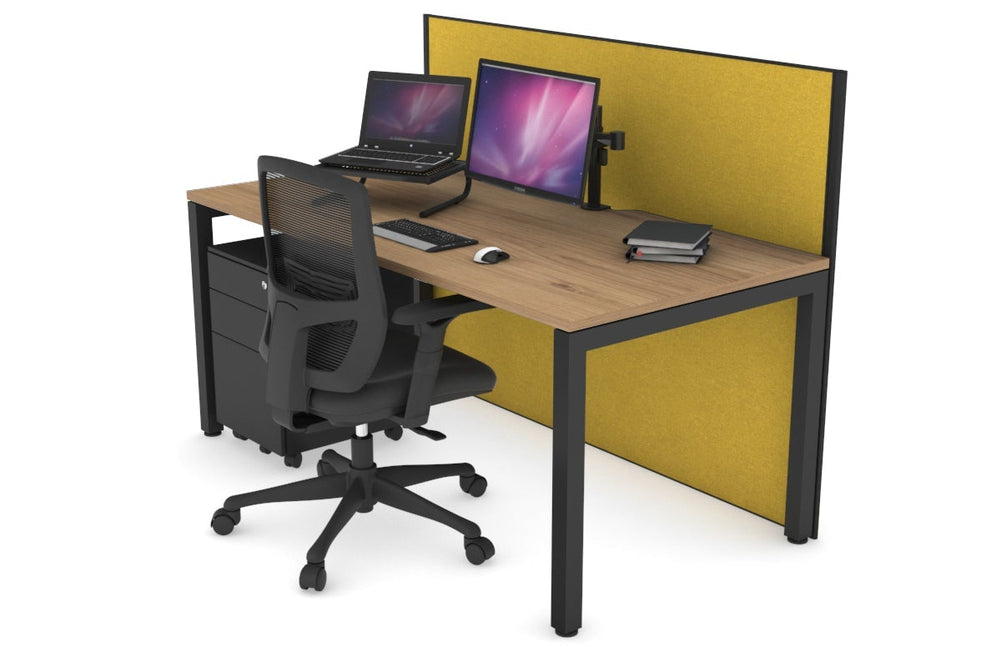Horizon Quadro Square Legs Office Desk [1200L x 800W with Cable Scallop]-black leg salvage oak mustard yellow (1200H x 1200W)