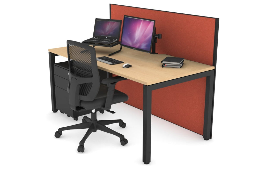 Horizon Quadro Square Legs Office Desk [1200L x 800W with Cable Scallop]-black leg maple orange squash (1200H x 1200W)