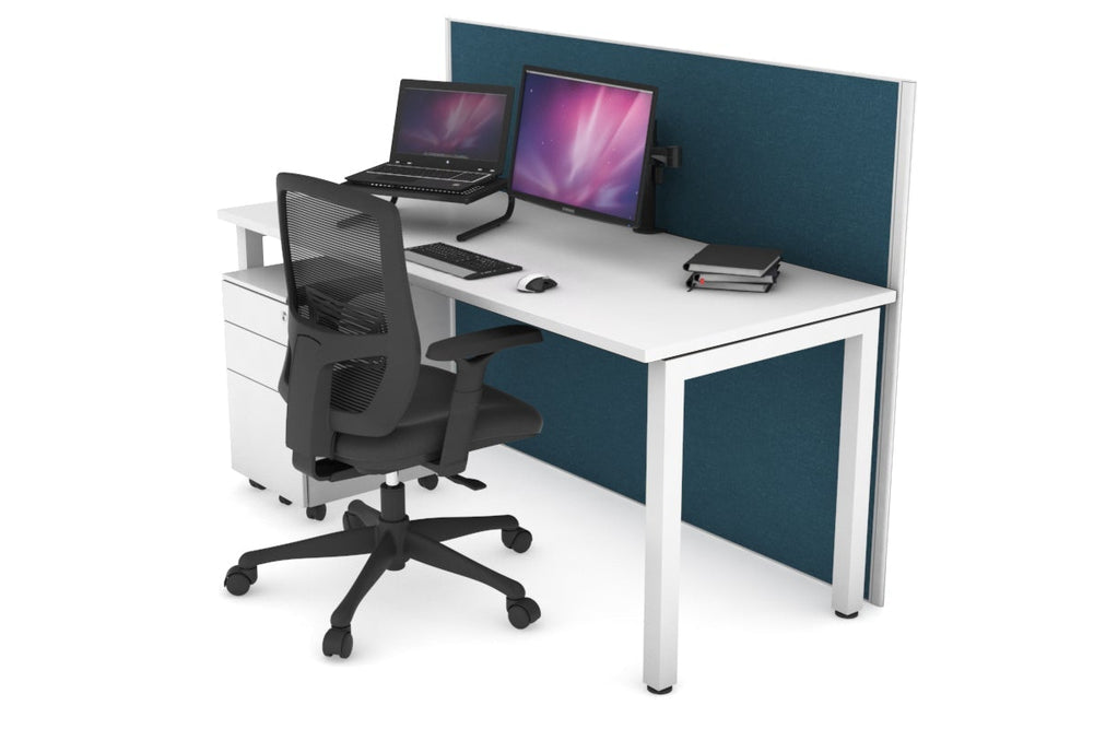 Horizon Quadro Square Legs Office Desk [1400L x 700W]-white leg white deep blue (1200H x 1400W)