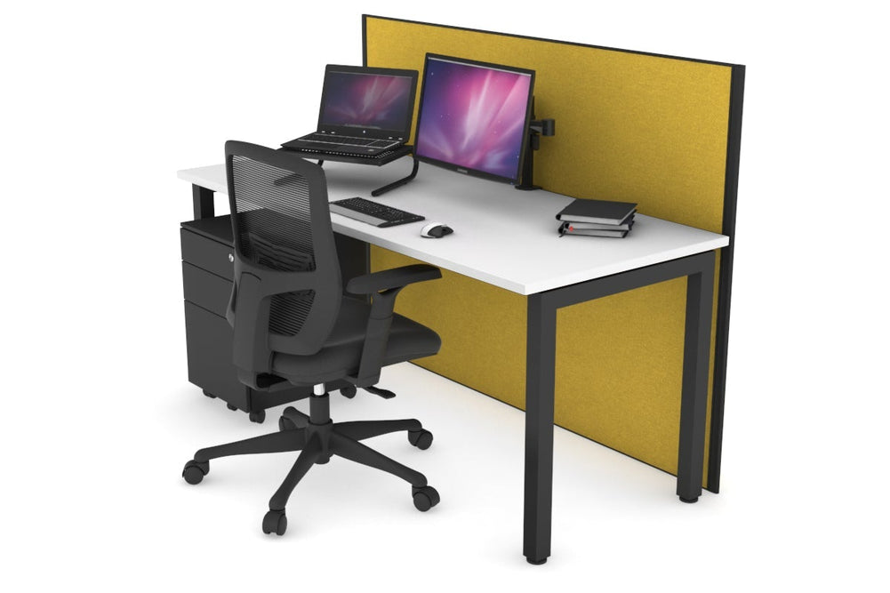 Horizon Quadro Square Legs Office Desk [1400L x 700W]-black leg white mustard yellow (1200H x 1400W)