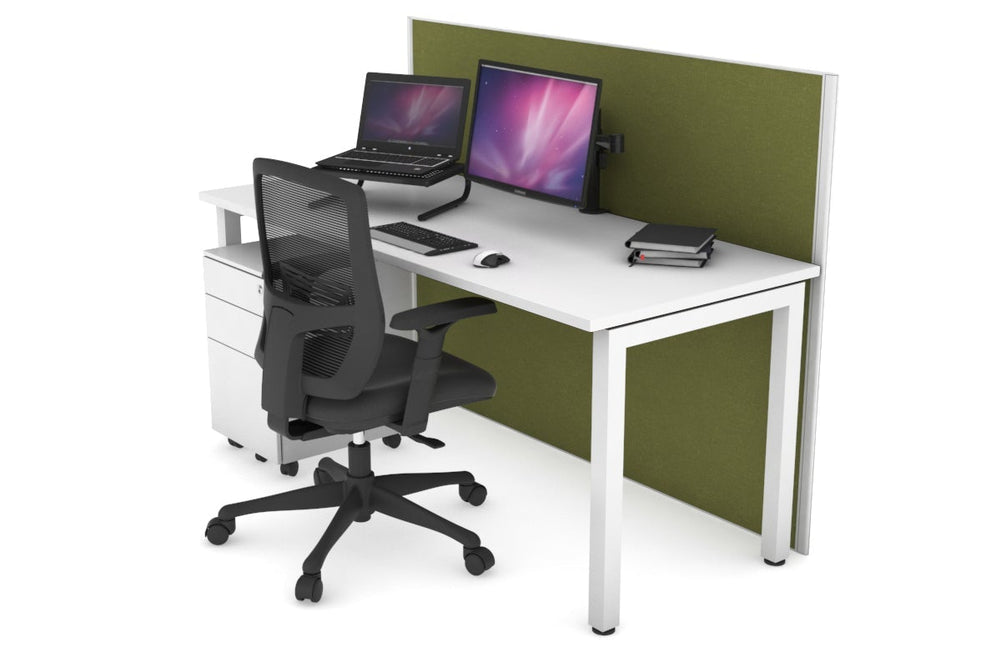 Horizon Quadro Square Legs Office Desk [1400L x 700W]-white leg white green moss (1200H x 1400W)