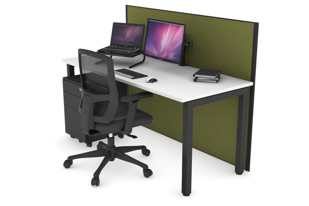 Horizon Quadro Square Legs Office Desk [1400L x 700W]-black leg white green moss (1200H x 1400W)