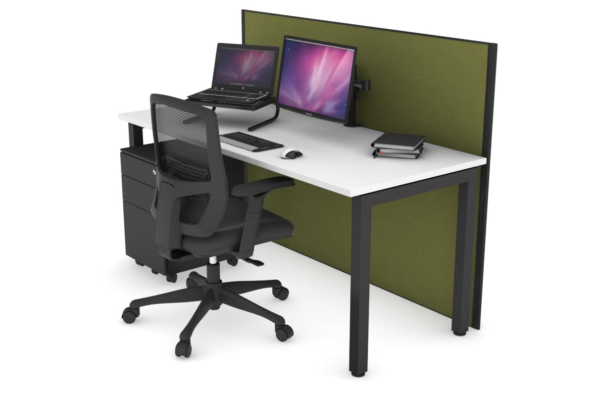 Horizon Quadro Square Leg Office Desk [1400L x 700W] Jasonl black leg white green moss (1200H x 1400W)
