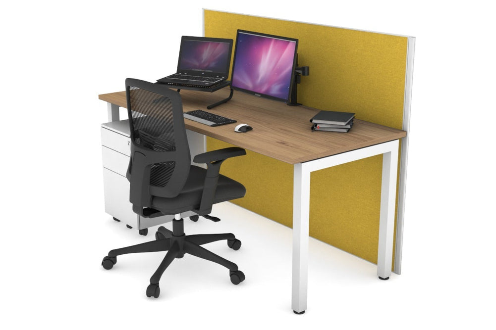 Horizon Quadro Square Legs Office Desk [1400L x 700W]-white leg salvage oak mustard yellow (1200H x 1400W)